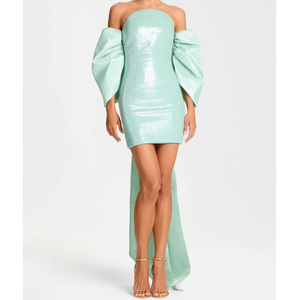 Robe de soirée en tissu à sequins menthe, taille cintrée et silhouette mini flatteuse, tenue de reine des paillettes - Product Image 1