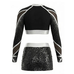 Ensemble d'uniformes de cheerleading Cheer City avec strass, noir et argent, haut court à manches longues et jupe à sequins, pour adolescentes, tenue de compétition, fournisseur - Product Image 2