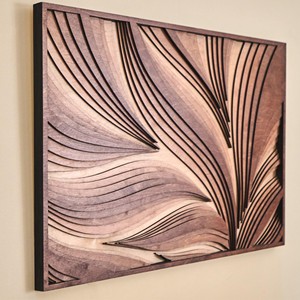 Walnut <b>Wood</b> <b>Laser</b>-<b>Cut</b> Geometric Wall Panel | Handcrafted Contemporary 3D Art 65x45x2.5 cm Wholesale - Product Image 2