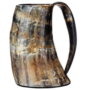 High Quality Viking Wine Horn Mug Wine Beer Horn Mug with Shining Look and Handle Carved Drinking Horn Mug - Product Image 1