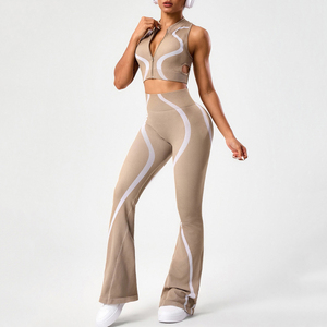 Conjunto de Yoga Ecológico de 2 Piezas para Mujer, Top sin Mangas y Pantalones Acampanados de Cintura Alta con Tela Elástica en Cuatro Direcciones para Entrenamiento - Product Image 4