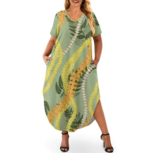 Best Selling Custom Pasifika Fashion Hawaiian Mailelei Culture Print Women's Short Sleeve <b>Plus</b> <b>Size</b> <b>Dress</b> Print on Demand - Product Image 5