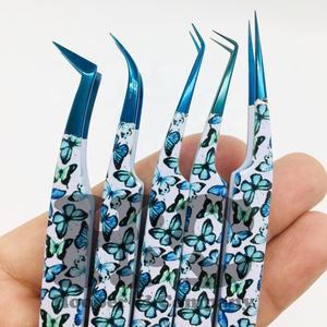 Pince à épiler papillon manche bleu Plasma pointe Logo durable Extension de cils pince à épiler emballage pince à cils vison - Product Image 1