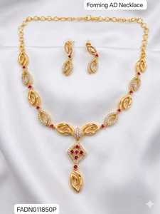 Indian 18K <b>Gold</b> Plated Brass Imitation Women's Trendy Lock Design Micro Insert Necklace <b>Set</b> Engagement Wedding Anniversary Party - Product Image 1