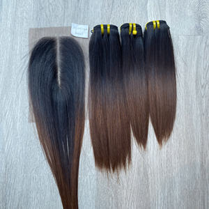 Factory Price 100% Raw Virgin Vietnamese Human Weft Lace <b>Wig</b> Bone Straight <b>Ombre</b> Brown Color Super Double Drawn Hair Extensions - Product Image 1