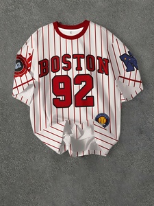 Camisetas de Béisbol Personalizadas con Logotipo OEM, Bordadas, al por Mayor, para Hombre, Estilo Hip Hop, a Rayas, Oversize - Product Image 1