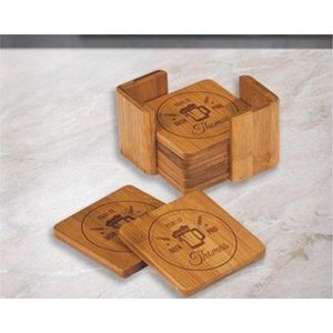 Eco Friendly <b>Round</b> Wooden Coasters <b>Set</b> <b>for</b> Drinks Custom Logo Laser Engraved Wood Coffee Cup Mat <b>Table</b> Mat with Wooden Holder - Product Image 4