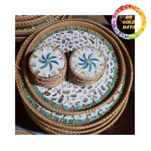 Plateau de service en rotin tressé avec incrustation de coquillages |   Plateau décoratif fait main pour la maison, l'hôtel, le restaurant et les cadeaux - Product Image 6