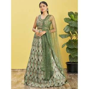 Atractivo verde bordado trabajo Chinon recepción Lehenga Choli - Product Image 1