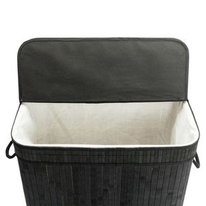 Cesto portabiancheria in bambù con coperchio a ribalta, struttura in legno e rivestimenti rimovibili - Product Image 4