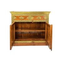 Armoire de rangement pour salon en bois de manguier massif, fabriquée à la main, style antique, 2 tiroirs, 2 portes, décoration intérieure, marque Ganpati
