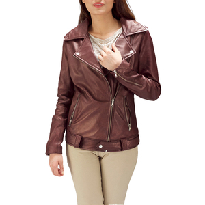 Custom Women's Genuine Sheep Leather Anti-Wrinkle Winter Jacket Vintage Satin Lining <b>Zipper</b> Closure Mandarin Collar Full Sleeves - Product Image 5