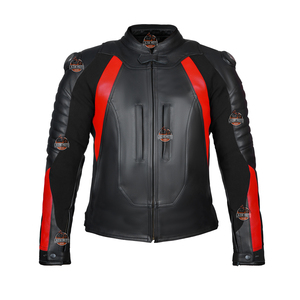 เสื้อแจ็คเก็ตมอเตอร์ไซค์หนังสีดำแดง LAZIB MOTO รุ่น Unisex แขนยาว ระบายอากาศได้ดี สำหรับนักขี่มอเตอร์ไซค์ แข่งรถ ทนต่อการเสียดสี น้ำหนัก 220 กรัม เหมาะกับทุกฤดู - Product Image 1
