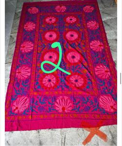 Exclusive Handmade Suzani Cotton Bedsheet Crimson Pink <b>Blue</b> Floral Embroidery Bohemian Indian Ethnic Home Decor <b>Bedspread</b> - Product Image 6