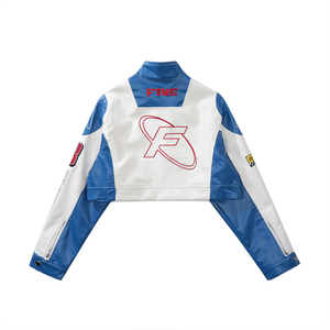 Chaqueta Nueva para Mujer, Blanca y Azul, Manga Larga, Cierre Frontal con Cremallera, Logotipo Estampado, Chaqueta Corta de Poliéster para Otoño - Product Image 4