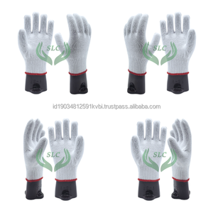 Guantes de Trabajo de Punto de Algodón Texturizado Antideslizantes con Puño Rojo y Muñequera Negra para Uso General - Product Image 1
