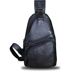 Sac bandoulière en cuir véritable unisexe, style minimaliste, bandoulière arquée, fermeture éclair amovible - Product Image 1