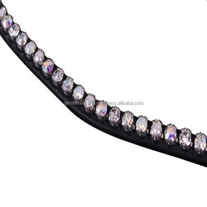 Diamantes de imitación de cristales multicolores grandes personalizados de 1 fila, cadena ostentosa, banda de frente de caballo de cuero genuino en tamaños de mazorca completos - Product Image 1