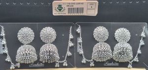 Pendientes Jhumka de Plata Oxidada India, con Diseño de Flor Redonda y Campana, Cadena para el Cabello, Cuentas Ghungroo, Conjunto de Joyería al por Mayor - Product Image 4