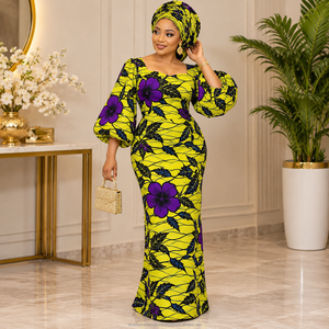 Yellow Purple Floral African Wax Print Organza Fabric Leaf Pattern for Women Dressmaking Curtain Boys & Toy Fashion - Product Image 2
