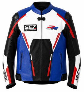 Men's Red Black Leather 220g Customized Brand <b>Motorcycle</b> <b>Jacket</b> Full Sleeve Color Blocked Windproof Racing Style <b>Summer</b> All - Product Image 5