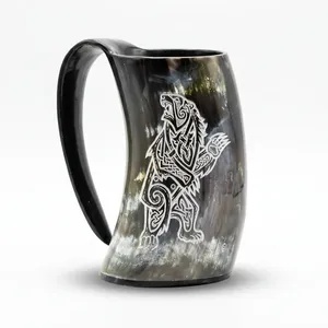 Taza de Cuerno Vikinga de Moda, Jarra de Cerveza de Cuerno de Búfalo Natural Hecha a Mano, Jarra Medieval Nórdica para Cerveza, Sidra y Vino - Product Image 5