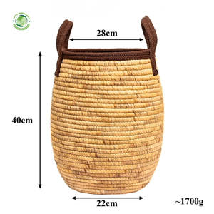 Lot de 2 paniers en jacinthe d'eau, décorations en tissu brodé, paniers de rangement faits à la main, vente en gros, écologiques, fabriqués au Vietnam - Product Image 3