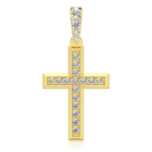 10K <b>Solid</b> <b>Gold</b> Minimalist Iced Catholic Cross Jesus <b>Pendant</b> Necklace Charms Custom Lab Grown Diamond Christian Children's Gifts - Product Image 1