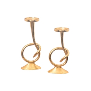 Ensemble de 2 bougeoirs modernes dorés abstraits en forme de boucle, supports de bougies en métal, centre de table - Product Image 1