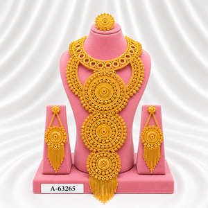 Ensemble de bijoux classique plaqué or 24 carats, collier et boucles d'oreilles, mode mariage pour femmes A-63266 - Product Image 2