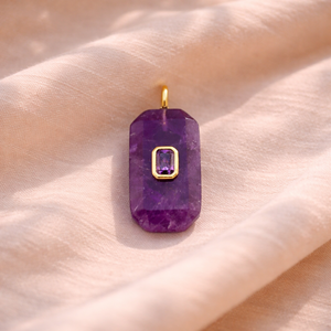Amethyst Faceted <b>Cushion</b> Shape Charm Gold Plated <b>Rectangular</b> Amethyst CZ Accent Gemstone Jewelry Connector Wholesale - Product Image 1