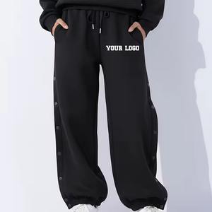 Pantalones casuales de forro polar al por mayor de fábrica personalizados para mujer, cálidos de invierno, de pierna ancha, con cremallera y puños, pantalones deportivos regulares para correr - Product Image 1