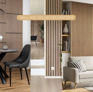 Panneaux muraux à lattes en bois massif MDF et bois d'hévéa de haute qualité, épaisseur 17-21 mm, insonorisants avec feutre acoustique pour intérieur - Product Image 6