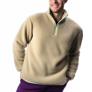 <b>Men's</b> Orange Fleece Jacket Solid Color Turn-down Collar <b>Pullover</b> Casual Loose Fit Autumn Wear - Product Image 5