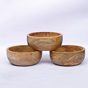 Ensemble de 3 bols de service ronds en bois de manguier faits à la main, durables, pour cuisine moderne et repas à domicile, prix le plus bas - Product Image 2