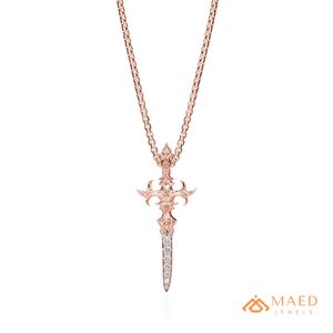 จี้สร้อยคอรูปดาบประดับมอสซาไนต์สีโรสโกลด์สำหรับผู้ชายและผู้หญิง เครื่องประดับสไตล์สตรีทแวร์ - Product Image 1