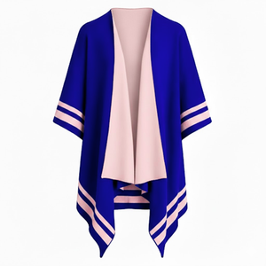 Poncho décontracté à rayures bleues pour femme, coupe ample, style châle, mode pakistanaise - Product Image 4