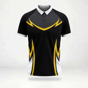 Maillot de football unisexe noir et jaune à imprimé géométrique, manches courtes, col rabattu, en coton anti-humidité, coupe classique, logo avant - Product Image 1