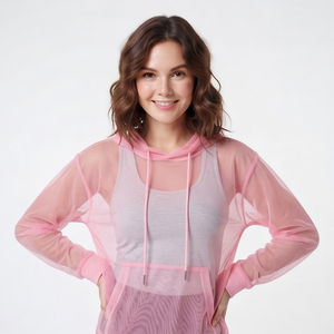 Transparent <b>Mesh</b> Hoodie Unisex Sexy Fashion <b>Long</b> <b>Sleeve</b> Hooded <b>Tops</b> 100% Polyester Sheer <b>Mesh</b> Sexy Hoodie Summer Wear - Product Image 3