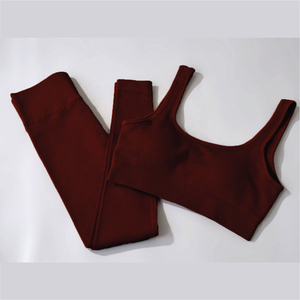 Ensemble de yoga 2 pièces pour femme : Crop top dos nageur à col rond et leggings taille haute longueur intégrale, couleur unie, sans couture, tenue de sport - Product Image 4