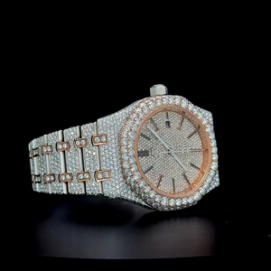 Reloj Automático de Lujo con Esfera Diamantada, Dos Tonos en Oro Rosa, Completamente Cubierto de Diamantes Moissanite VVS1, Calidad Premium - Product Image 2