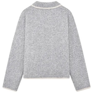 Pull en maille pour homme, gris, manches longues, col boutonné texturé, pull décontracté d'hiver, mélange de coton - Product Image 2