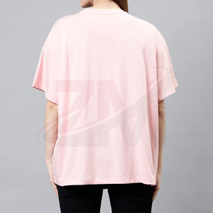Camiseta Oversize de Algodón 100% para Mujer, Manga Corta, Ajuste Holgado, Tejido Grueso Transpirable, Color Rosa, Venta al por Mayor - Product Image 3