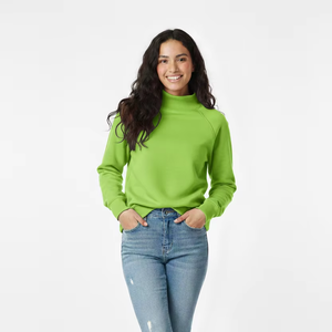 Sweat-shirt vert à col roulé pour femme, manches longues, couleur unie, tricoté, décontracté, pour l'automne - Product Image 1