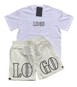 Ensemble deux pièces de t-shirt et short d'été décontracté pour hommes Logo avant Taille moyenne Style de rue respirant avec fermeture à cordon de serrage peigné - Product Image 4