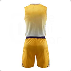 Ensemble de maillots de basket-ball pour hommes, sans manches, col en v, maille respirante, dégradé jaune, blanc, violet, uniforme d'été - Product Image 5