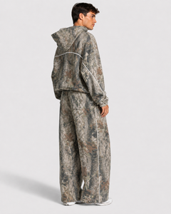 Ensemble de survêtement camouflage surdimensionné pour homme OEM Contrastline, en molleton de coton premium, avec sweat à capuche à passepoil contrastant et pantalon de jogging à jambes larges - Product Image 2