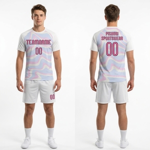 Custom <b>Red</b> White Polyester Sublimation Volleyball Uniform with Allover Geometric Print and <b>Red</b> Shorts - Product Image 2