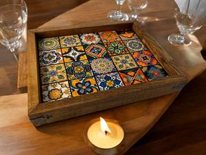 Bandeja de Madera con Diseño Bohemio y Estampado Étnico para Decoración del Hogar Estilo Boho, Bandeja de Servicio al por Mayor - Product Image 6