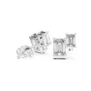 Elegant Design 0.50 CT Each <b>Emerald</b> Cut Stud <b>Earrings</b> 14K Solid <b>Gold</b> Fashion <b>Earrings</b> For Women Lab Grown Diamond Jewelry - Product Image 2
